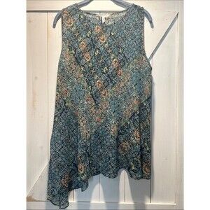 BCBGeneration Floral Print Blouse Lightweight Asymmetrical Hem Large Sheer